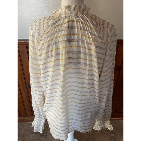 NWT Womens A Loves A Cream Metallic Striped Long Sleeve Mock Neck Blouse M - Picture 4 of 10
